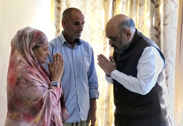 HOme Minister Amit Shah Meets family of Cop martyred in Anantnag encounter