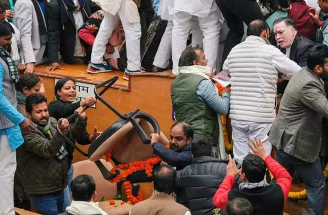 Elections for the Delhi Mayor were on Tuesday postponed after the House was adjourned sine die following a ruckus between Aam Aadmi Party and Bharatiya Janata Party councillors