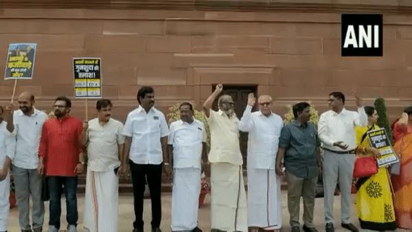 Oppn MPs Form Human Chain Outside Parliament To Protest Against Adani Issue